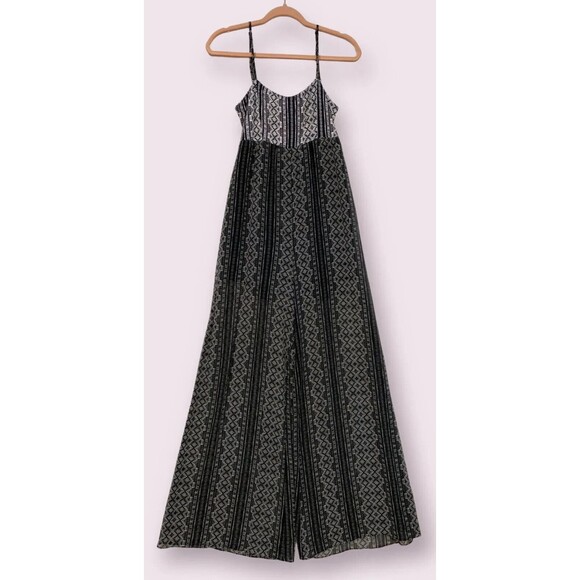 BCBGeneration Sleeveless Wide Leg Jumpsuit Size XS Sheer Black Print Summer Chic - Picture 5 of 13